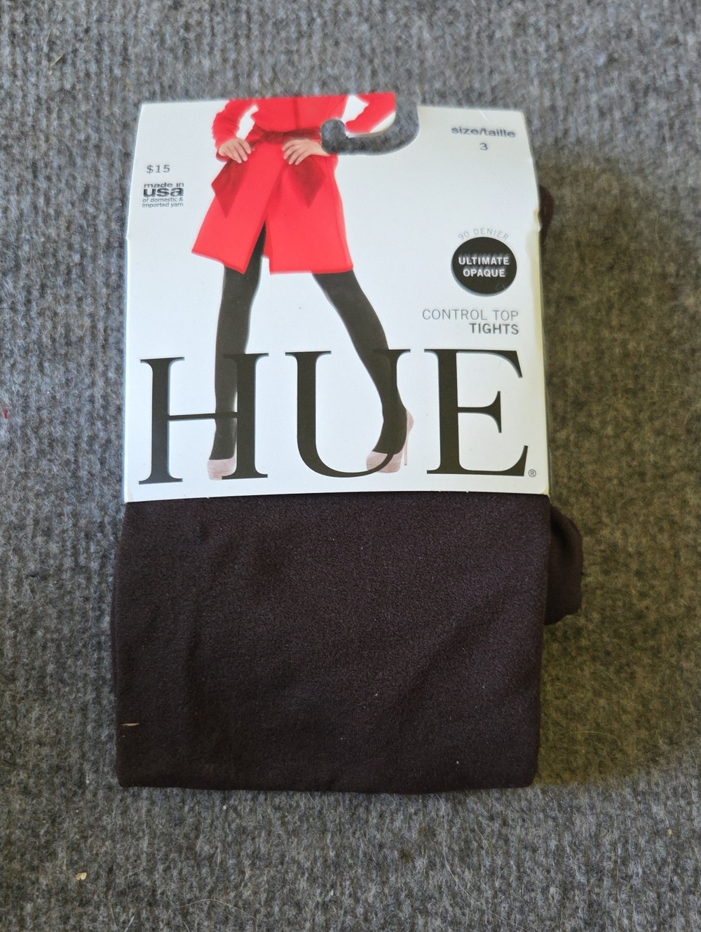 HUE Black Opaque Control Top Tights Size 3